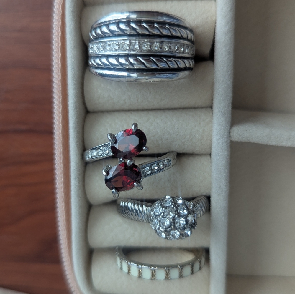 Lot 4, Size 8-9. Silver Tone Red Twin Stone Ring with Pavé Accents.